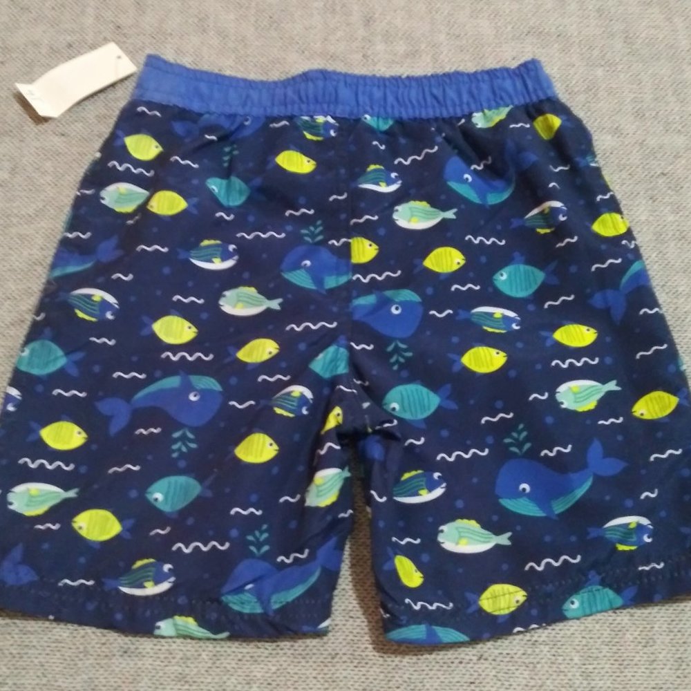 SIZE 2T Toddler Boys Swim Shorts Swim Trunks BLUE Multi-Color FISH All-Over NWT - Picture 3 of 7